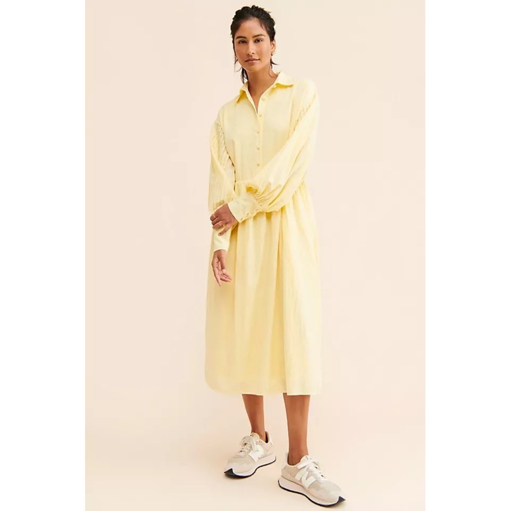 Anthropologie Girl & the Sun Pleated Sleeve Midi Shirt Dress Medium